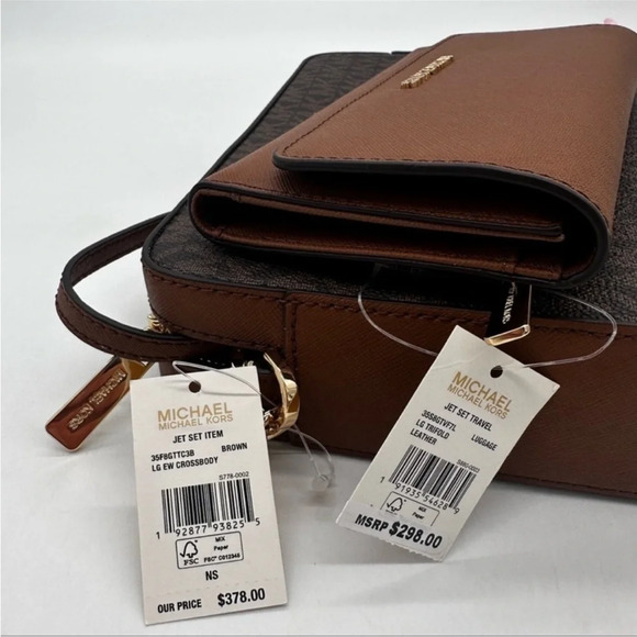 Michael Kors Large EW Crossbody Bag & Large Trifold Wallet Brown | BUNDLE SET - Picture 13 of 13